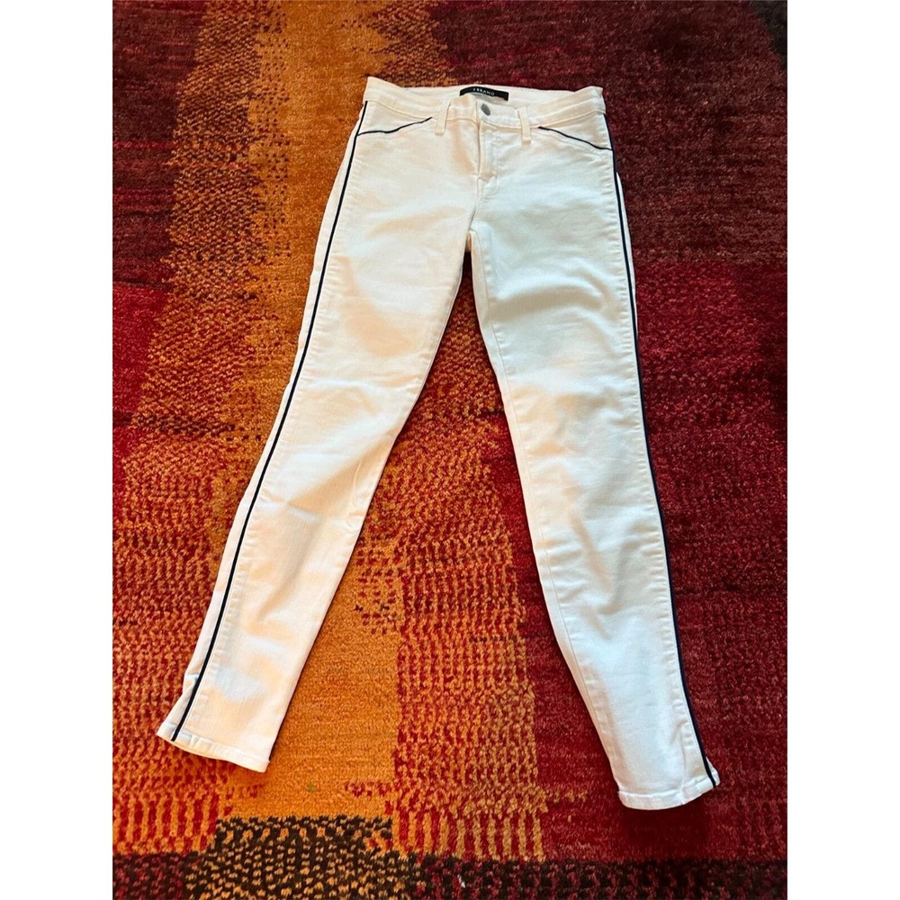 JBRAND "Blanc" White Stretch Skinny Jeans Navy Blue Piping SZ 27 NWOT